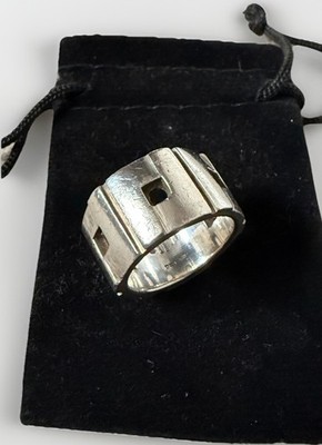 Y2K GUCCI Geometrischer 925 Sterling Silber Ring 18mm Made in Italy 100% Echt