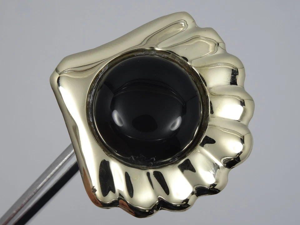 БОЛЬШОЙ ВИНТАЖНЫЙ 50-х годов твердого 14K золотой корпус дизайн с кабошон оникс серьги ~ 11,5 г - Изображение 2 из 4