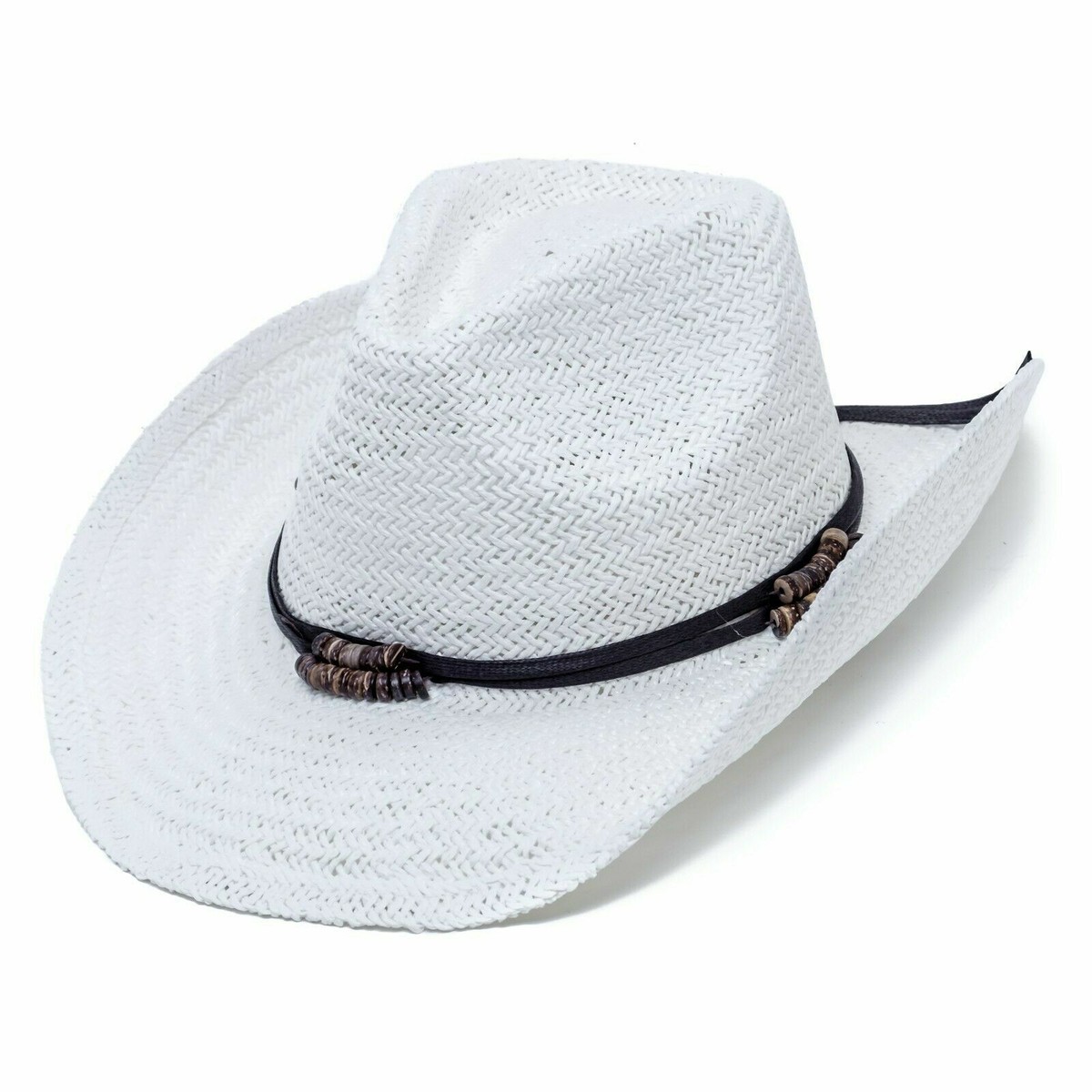 Unisex Western Straw Cowboy Hat with Decorative Bead & Leather Band Vamuss Straw Cowboy Hat W/Vegan Leather Band & Beads  main image 3