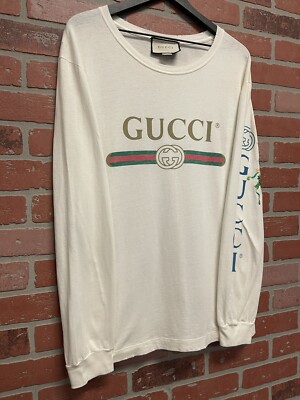 Size M - Gucci White Logo Print Cotton Dragon Embroidered T-Shirt