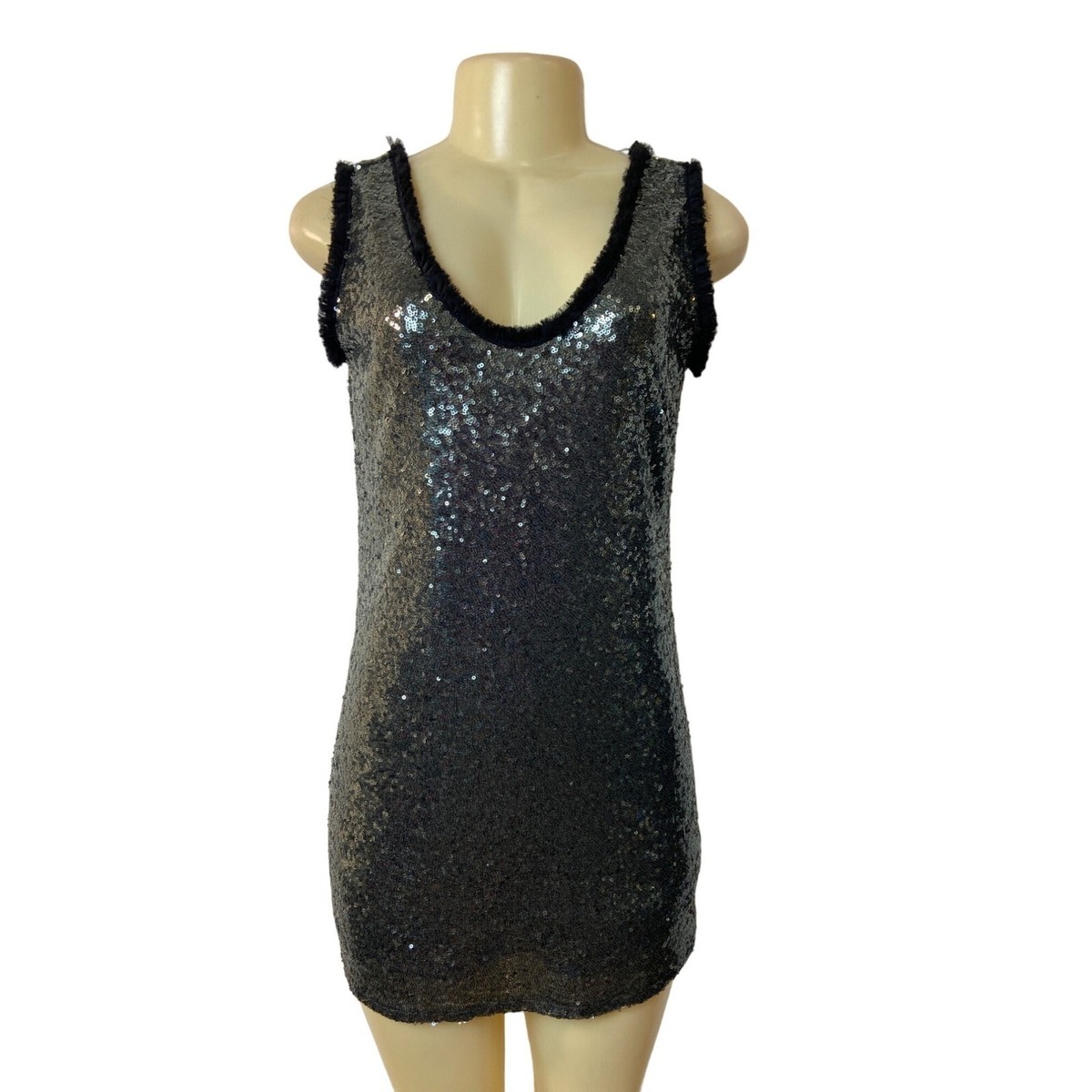 Zara Women's Black and Smoke Metallic Sequin Shift Dress Sz XS | eBay