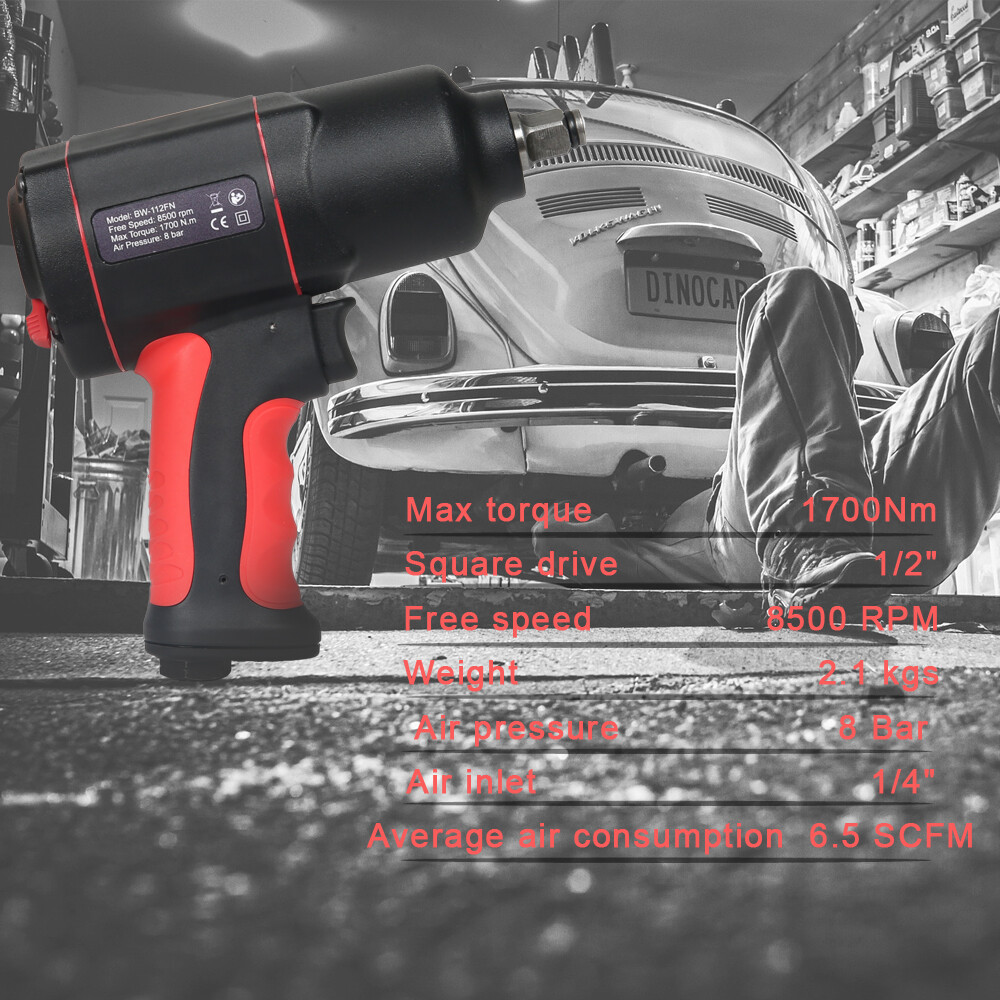 Air Impact Wrench Composite Air Impact Gun Twin Hammer 1700Nm 1/2" Sq
