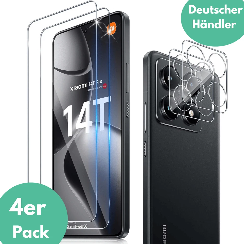 SMARTUP 2X Schutzglas für Xiaomi 14T Pro 5G Display Kamera Panzerfolie Hartglas Full 9H✅