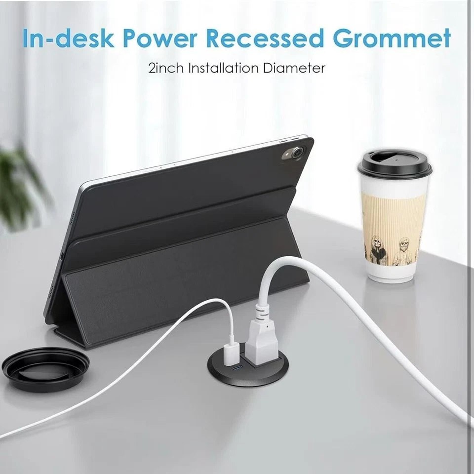 Desktop 2-inch Hole Grommet Flush Mount Power Outlet Charging Station 20W USB-C - Image 3 of 4