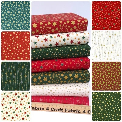 CHRISTMAS STARS FABRIC QUALITY COTTON CRAFT MATERIAL FAT QUARTER HALF METRE