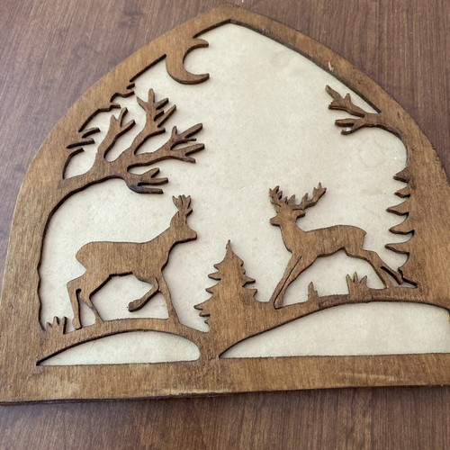 VINTAGE CUT WOOD SHADOW CANDLE SHADE- DEER AND RABBIT