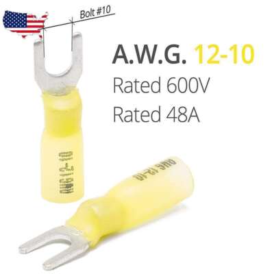 50/200PCS Heat Shrink Crimp Spade Terminal Fork Wire Connector 22-10 AWG US