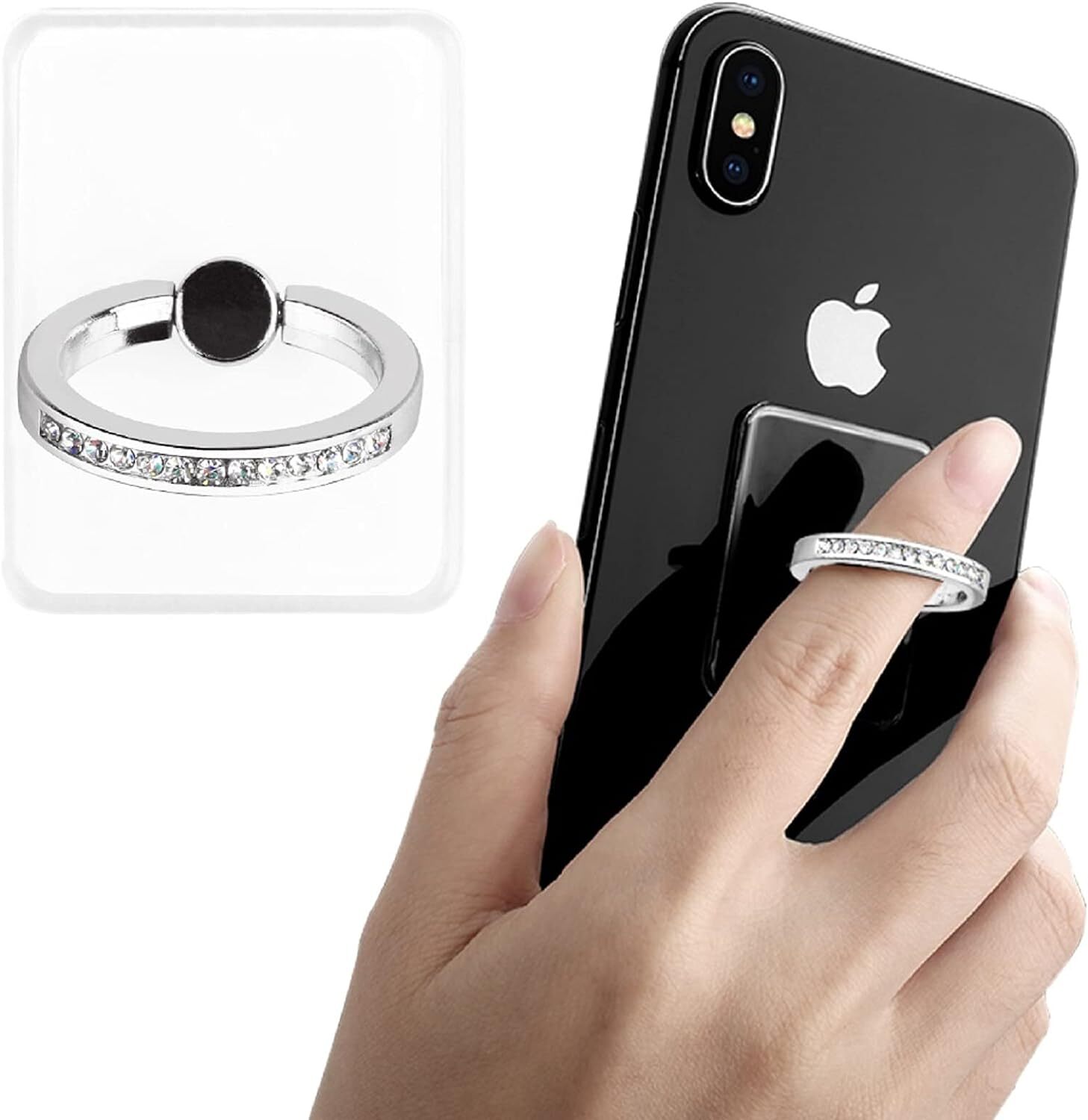 3 Pack Transparent Phone Ring with Diamond Clear Cell Phone Ring Holder Stand