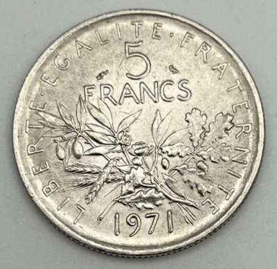 1971 France 5 Francs BU UNC Uncirculated KM#926a.1 Nickel Plated