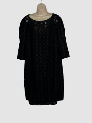 $1590 Akris Women's Black Crochet Patchwork Midi Dress Size 14