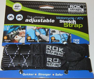 ROK Straps Motorcycle Adjustable luggage Tie Down Straps 2 pk Reflective BLACK  