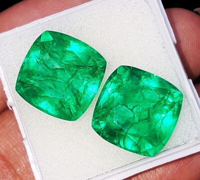 8 to 10 Ct Loose Gemstone Natural Emerald Cushion Certified Pair R08