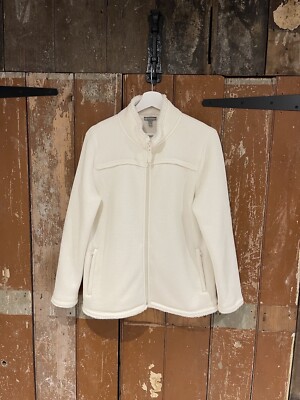 T by Talbots Fleecepullover weiß Damen durchgehender Reißverschluss Größe LP Large Petite