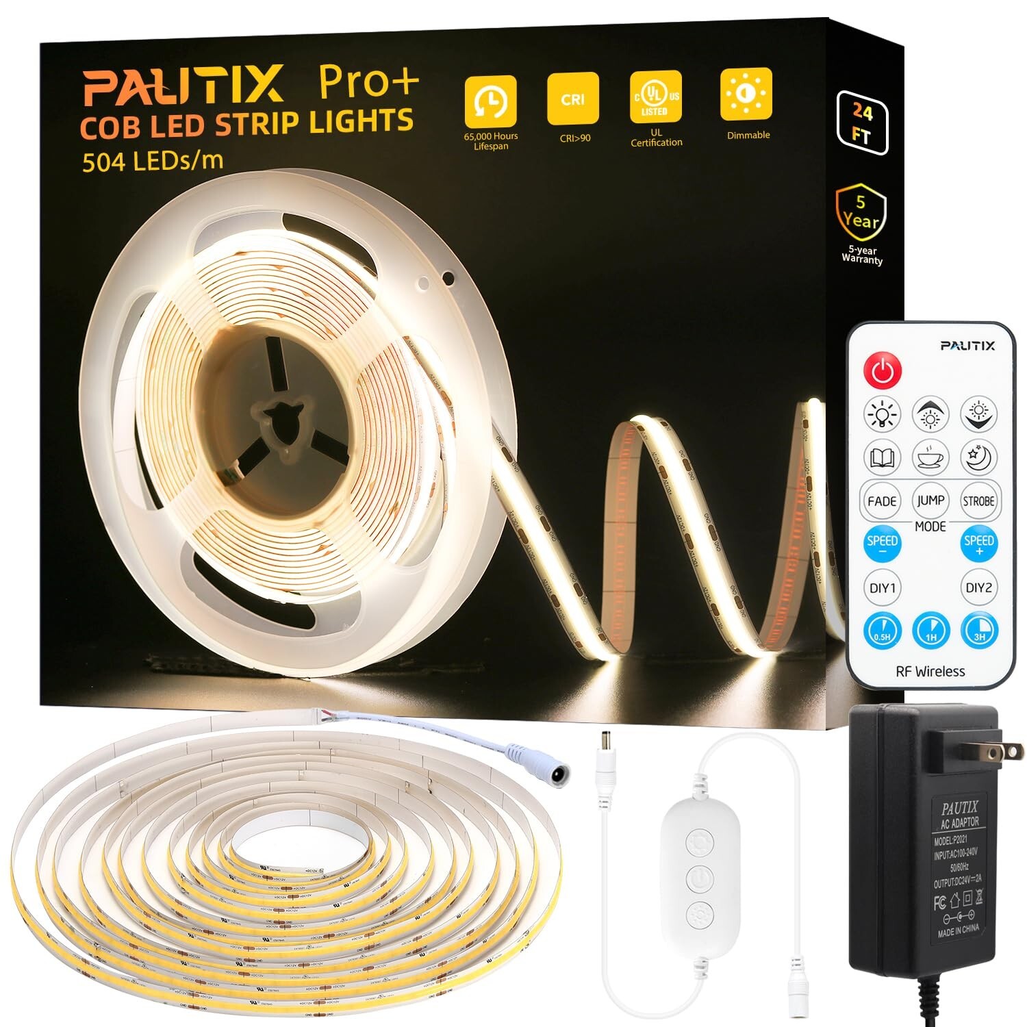 PAUTIX COB LED Strip Light 3780LEDs,Super Bright 8000Lumen 4000K Natural Whit...