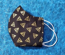 Washable Handmade Fabric Face Mask filter pocket HARRY POTTER HALLOWS METALLIC