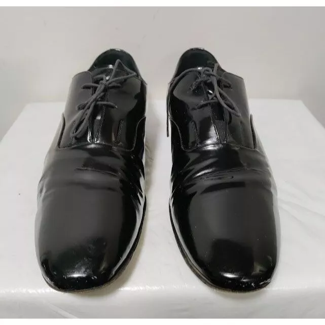 Chaussures habillées derby en cuir verni DIOR orteil amande noir pour hommes taille 8,5