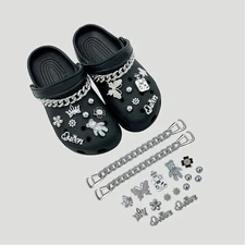 17 Piece Shoe Charms Bling Silver Crystal Bear Chain For Clog Sandal Accessories