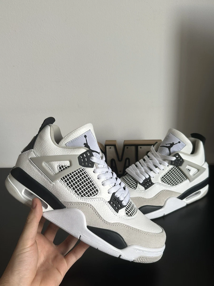 Air Jordan 4 Retro Sneakers for Men - White/Grey Neutral/Black, Size 42