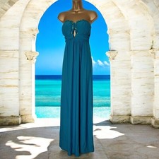 NEW Teal long dress size 12 prom sweetheart ball gown beaded Grecian green blue