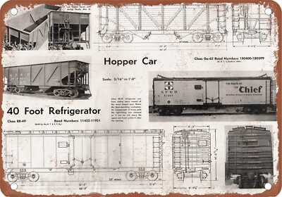 METAL SIGN - AT&SF 40-foot Refrigerator and Hopper Car - Vintage Rusty Look