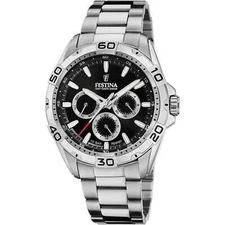 Festina F206234 Mens Silver Steel Strap Black Chronograph Dial Watch 44.7 mm