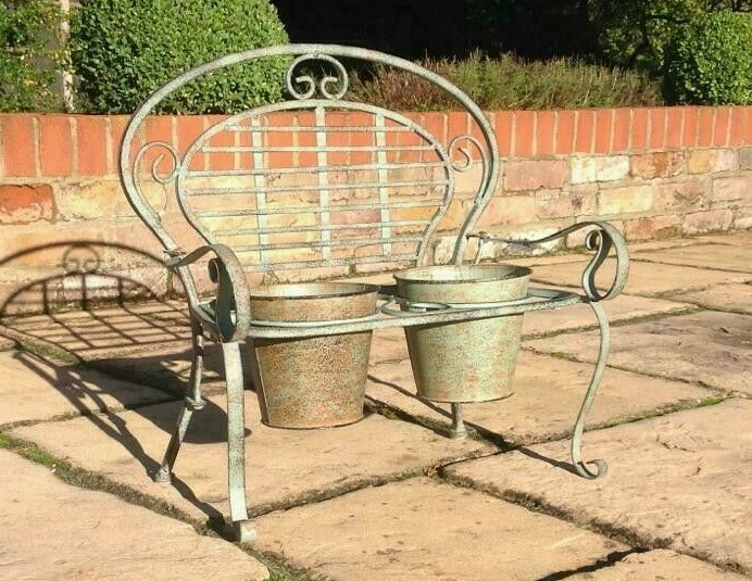 Green Bench Planter Garden Ornament Metal Gift Present Patio Shabby Chic  Elegant