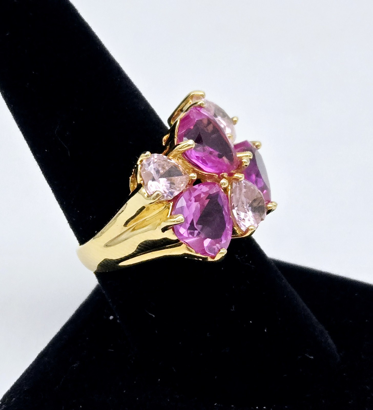 Gold Overlay Solid Sterling Silver Pink Gemstone … - image 2