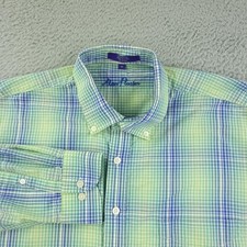 Alan Flusser Shirt Mens XL Green Blue Plaid Long Sleeve Button Cotton Casual