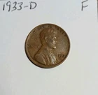 1933 D Lincoln Wheat Cent Fine Denver Mint