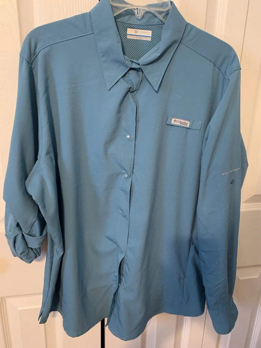 Camisa de pesca Columbia PFG manga larga para mujer XXL verde azulado omni tono