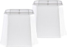 2 Pack White Linen Lamp Shades Square Cut Corners, 10"Top  13" Bottom  10.5...