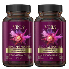 Vinia Red Grape Powder Rapid Absorbtion Piceid Resveratrol 120Capsules. 2Packs