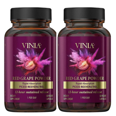 Vinia Red Grape Powder Rapid Absorbtion Piceid Resveratrol 120Capsules. 2Pcs.