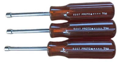 Lot Of 3 Proto Tools 9207 Nut Drivers Size 7/32 Made In USA
