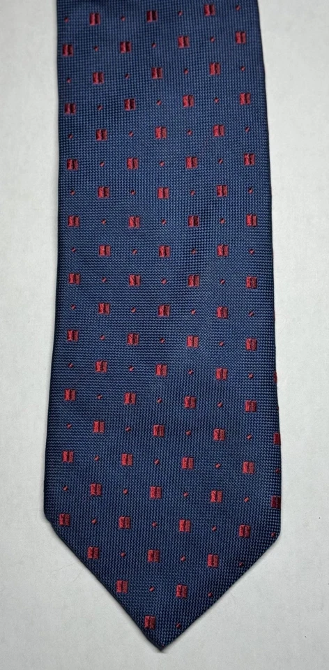 Caña Austin vintage, 100 % seda, azul y rojo, tejida cuadrada, retro, preppy, corbata Foto 2 de 3