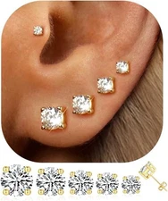 5 Pairs 14K Gold Plated Stud Earrings-5 Pares de Aretes de Botón Chapados en Oro