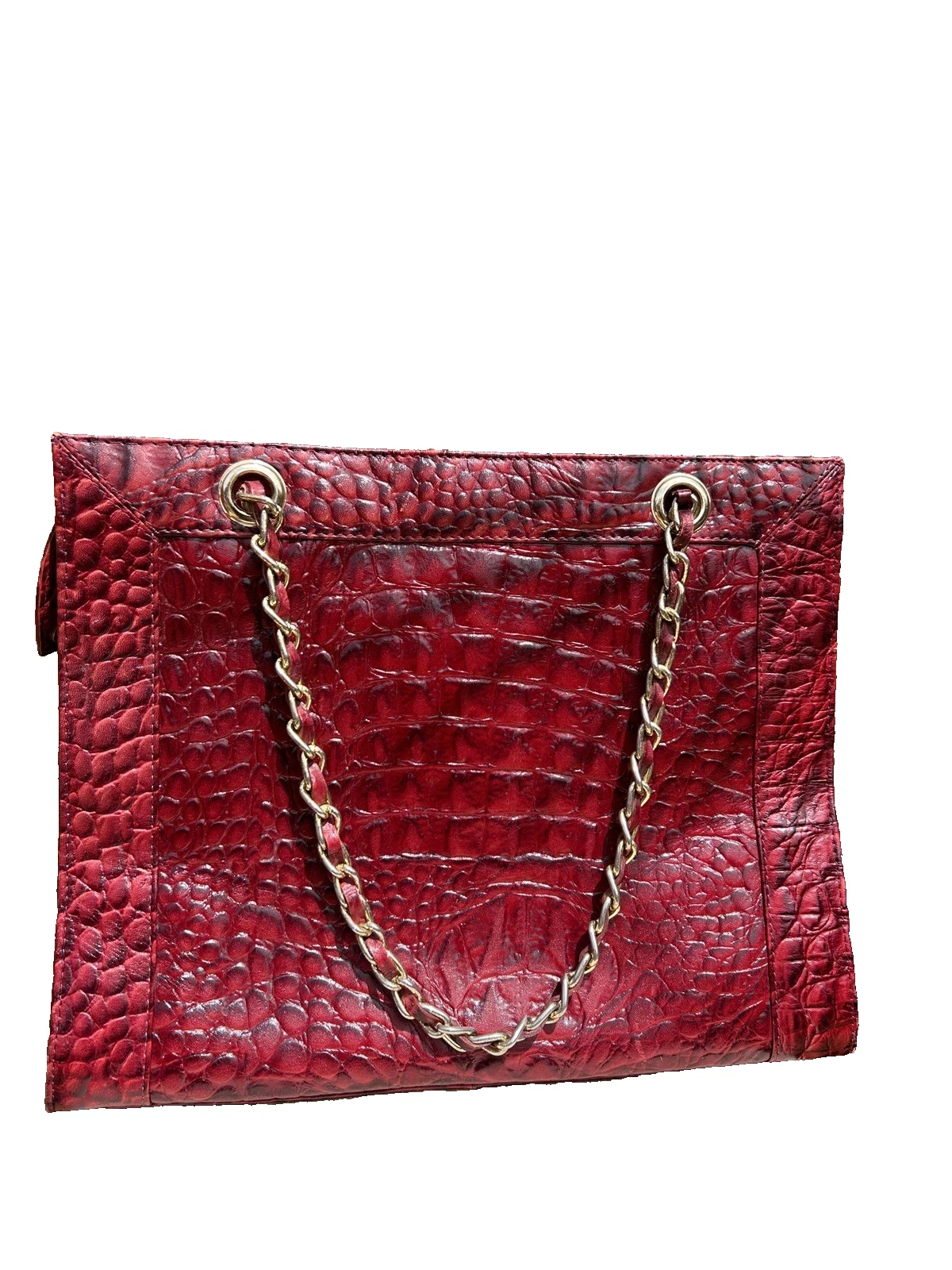 PHASE EIGHT Red Real Leather tote shoulder bag handbag Vintage Croc Embossed 70s