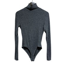 Intimately Free People Bodysuit Womens L Gray Ribbed Ruffle Edge Snap Closure