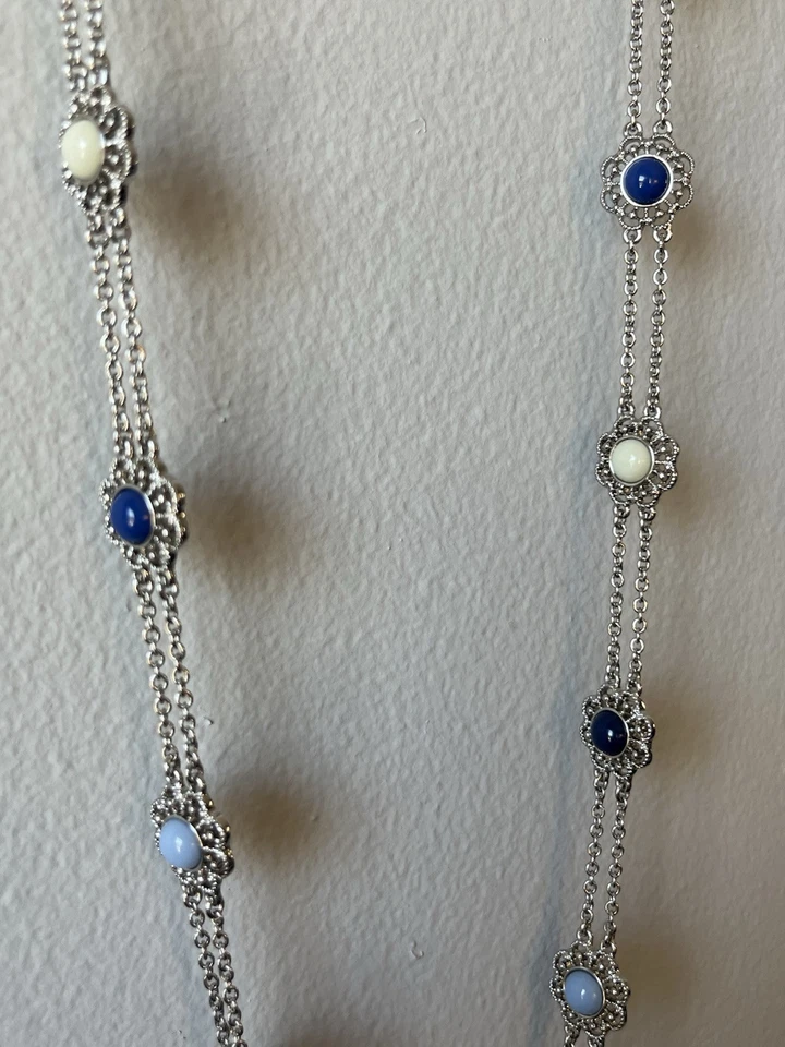 Talbots Silver Toned And Multi Shades Of Blue Filigree Layering Necklace - Image 3 of 4