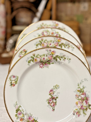 Set of 4 Vintage Porcelain JPL Limoges France Hand Painted Salad Plates