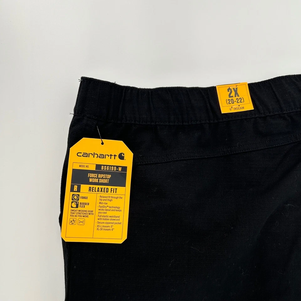 Carhartt Force Work Shorts Women's 2X Black Ripstop Relaxed Fit 6 Inseam NWT - Image 2 of 4