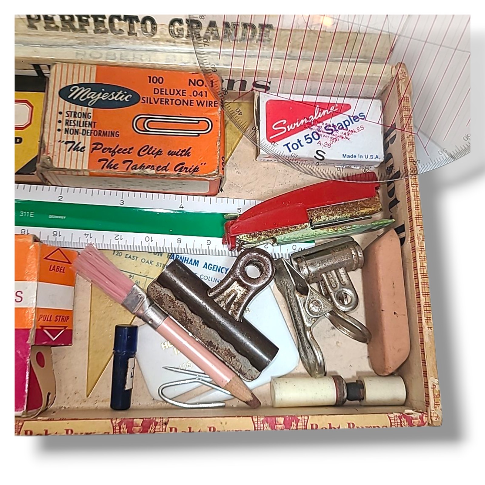 Box Lot of Vintage Office & Drafting Supplies