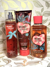 Bath  Body Works VELVET SUGAR Body Mist Body Wash  Body Cream Set of 3 NEW