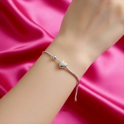 Sterling Silber Herz Hänger Charm Schlangenkette verstellbar Armband