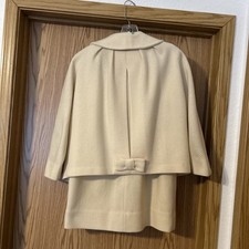Vintage 1950's-60's Cream Wool Suit Pleated Bow Pencil Skirt Hand Made Button Up