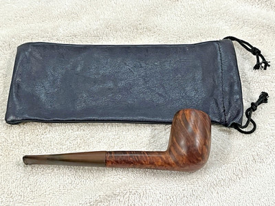 Vtg Briarwood Denmark, 5.5'' Pipe, w/Black Leather Tobacco Drawstring Pouch 7.5''
