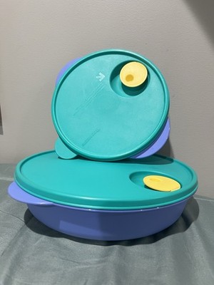 2 Vintage Tupperware Crystal Wave Plus 3 Divided Dish Microwavable#3859A ೔C