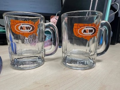 Vintage A & W Root Beer - United States Map Logo - Heavy Glass Mug Set of 2