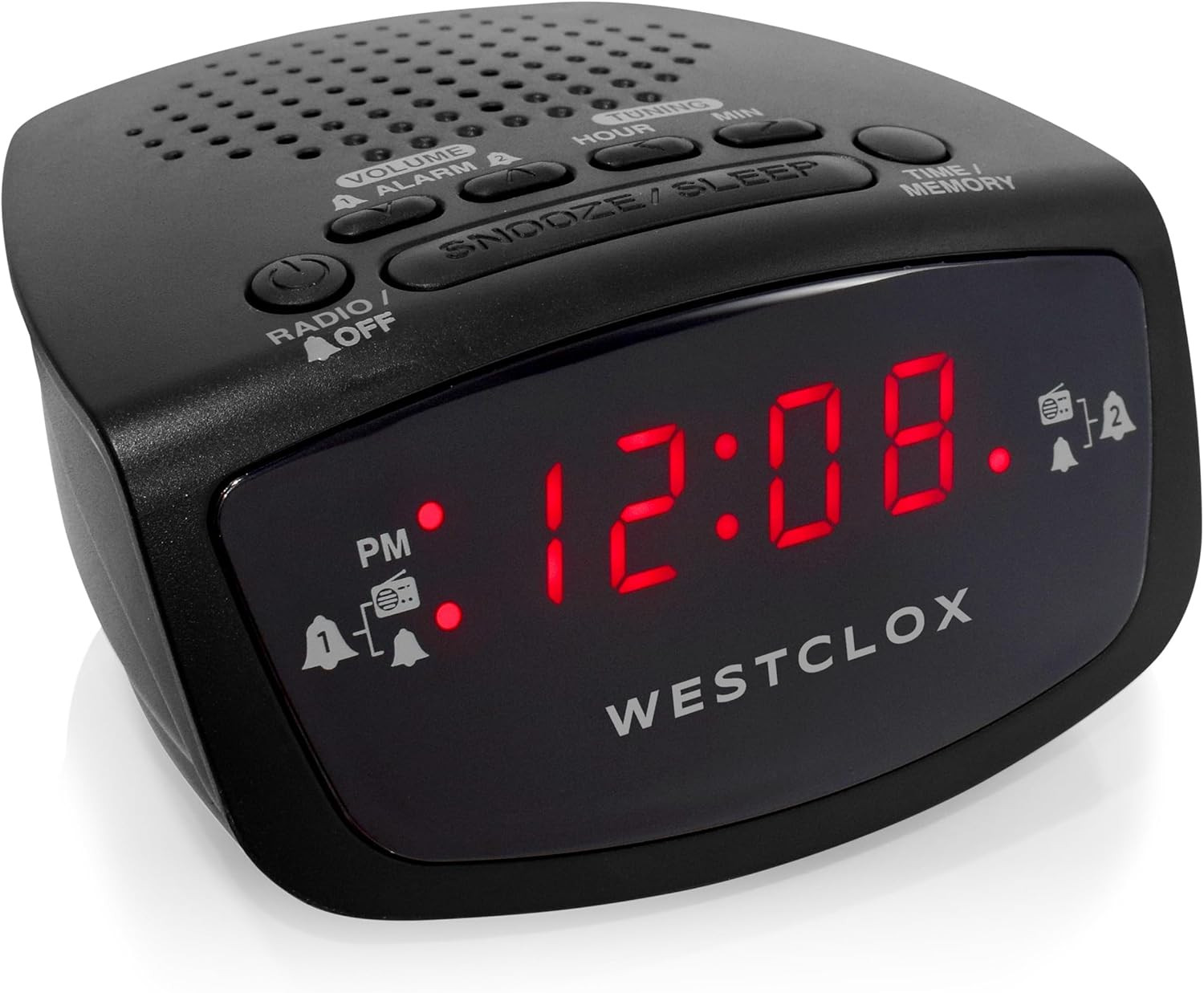 Westclox Dual Alarm Clock Radio 0.6" Red LED Display, FM Radio with 20 Presets