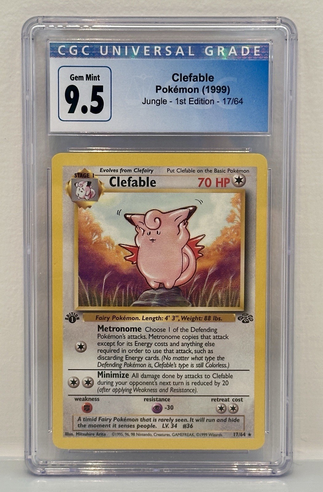 1st Edition Clefable 17/64 Jungle Regular CGC GEM MINT 10 (9.5) VINTAGE